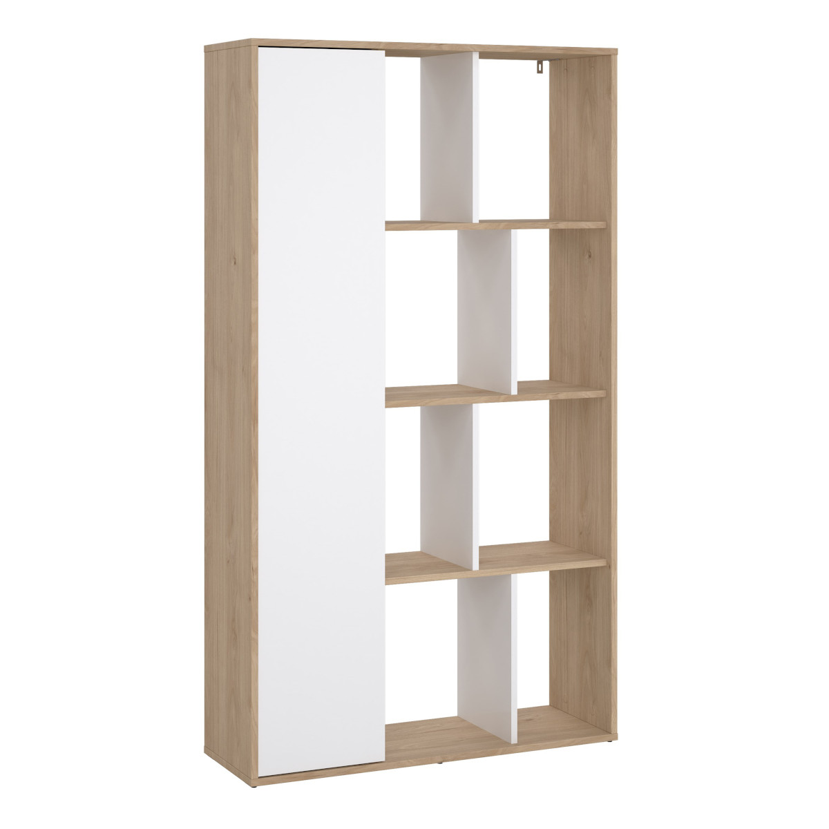 Maze Bookcase with 1 Door in Jackson Hickory and White High Gloss